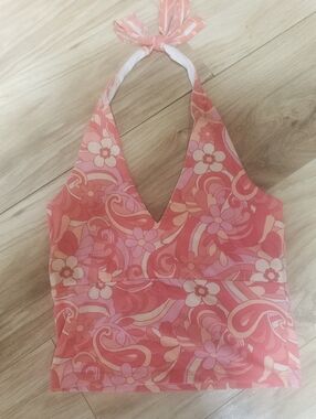 Hollister Retro Hippie Paisley Halter Top Med Soft Cotton Ajustable Tie On Neck